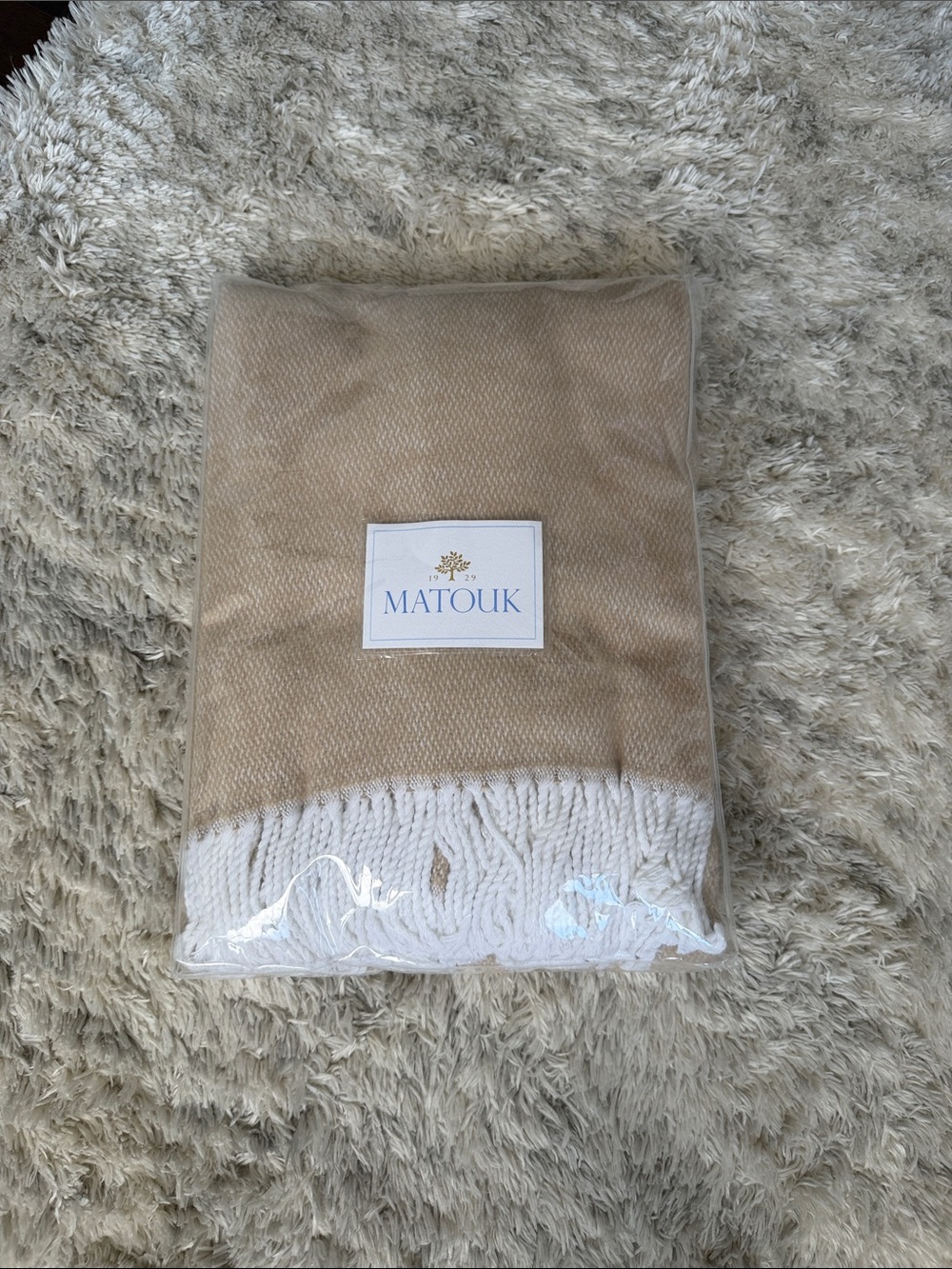 Matouk Tan Throw with Cream Fringe